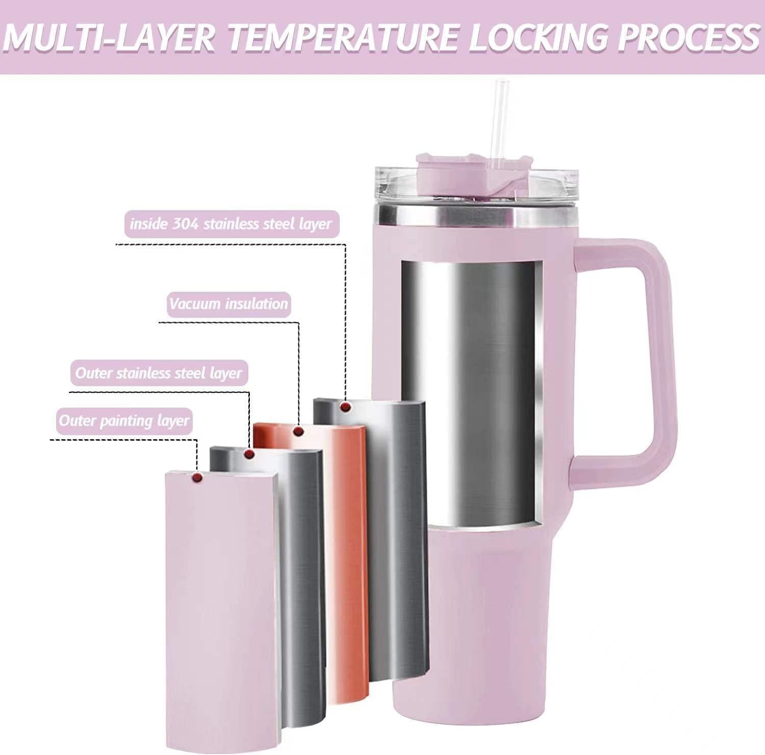 40 oz Tumbler with Handle Stainless Steel Insulated Travel Coffee Mug Double Wall Vacuum Straw for Ice Drinks & Hot