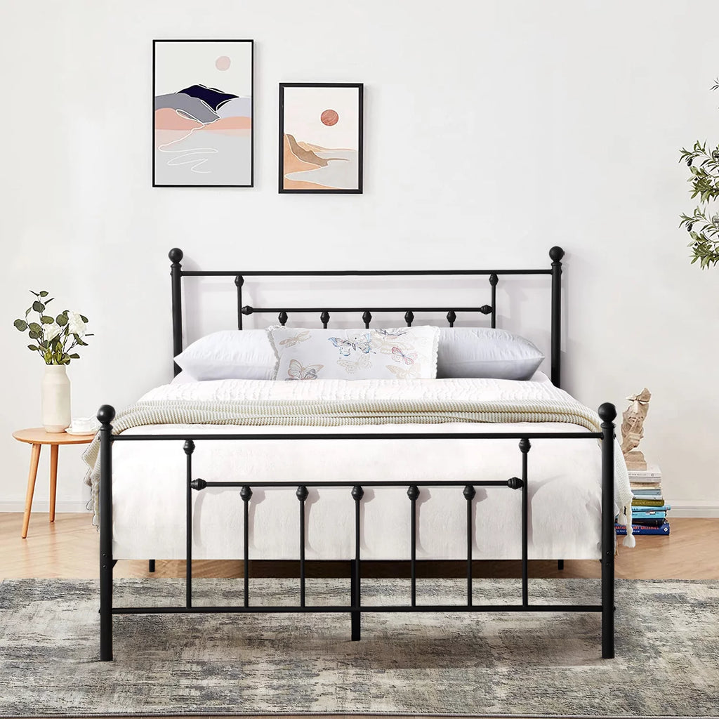 Antique Queen Size Platform Bed with Victorian Iron Headboard/Slats Support