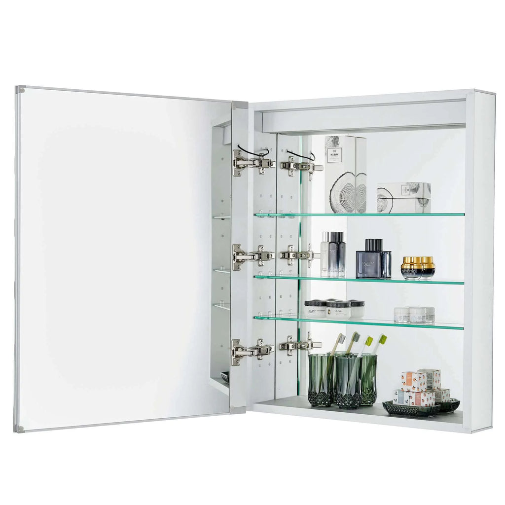 Bathroom Medicine Cabinet, Aluminum, Recessed/Surface Mount, 24" x 30", Left Hand Hinged, Mirrored w/LED
