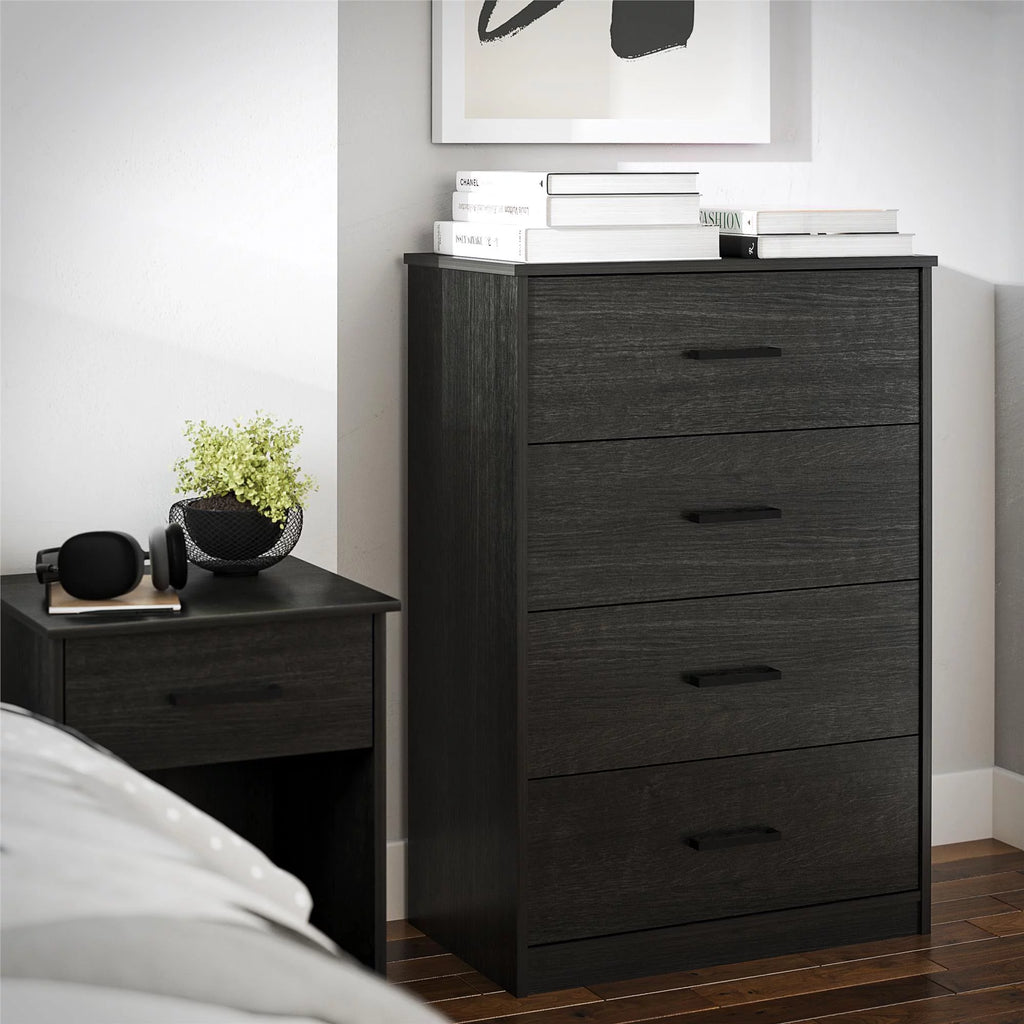 Ameriwood Home Edgewater 4 Drawer Dresser, Black Oak