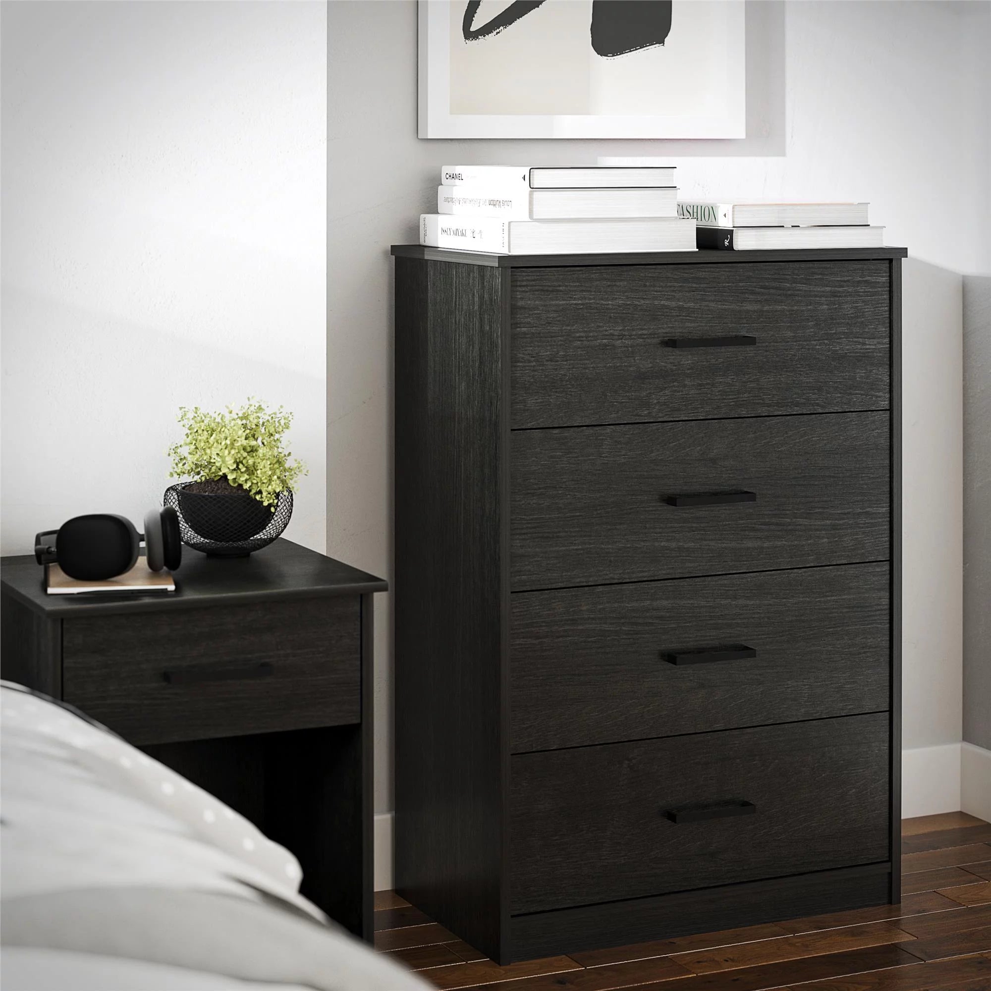 Ameriwood Home Edgewater 4 Drawer Dresser, Black Oak