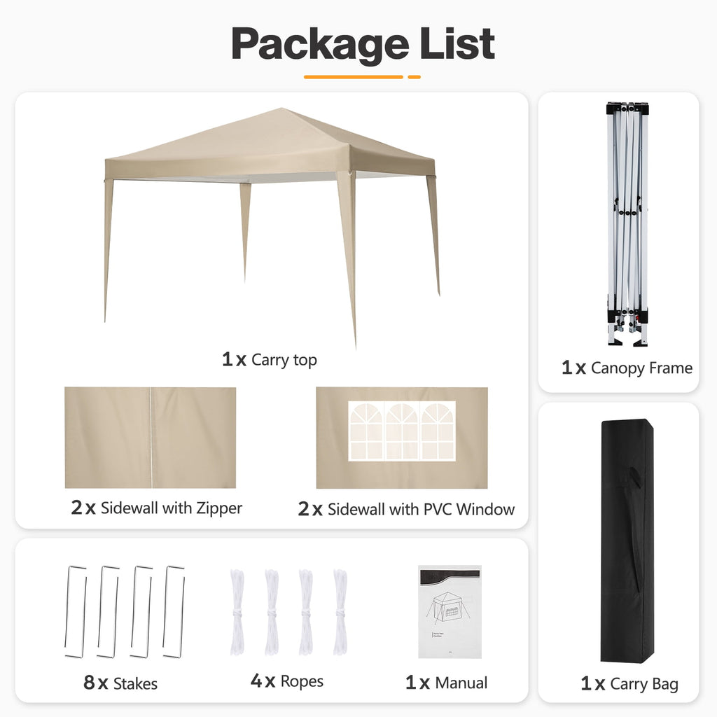 10'x 10' Pop up Canopy 1 Person Setup Canopy Portable Outdoor Party Instant Shelter with 4 Removable Sidewalls & Carrying Bag for Wedding Picnics Camping, White