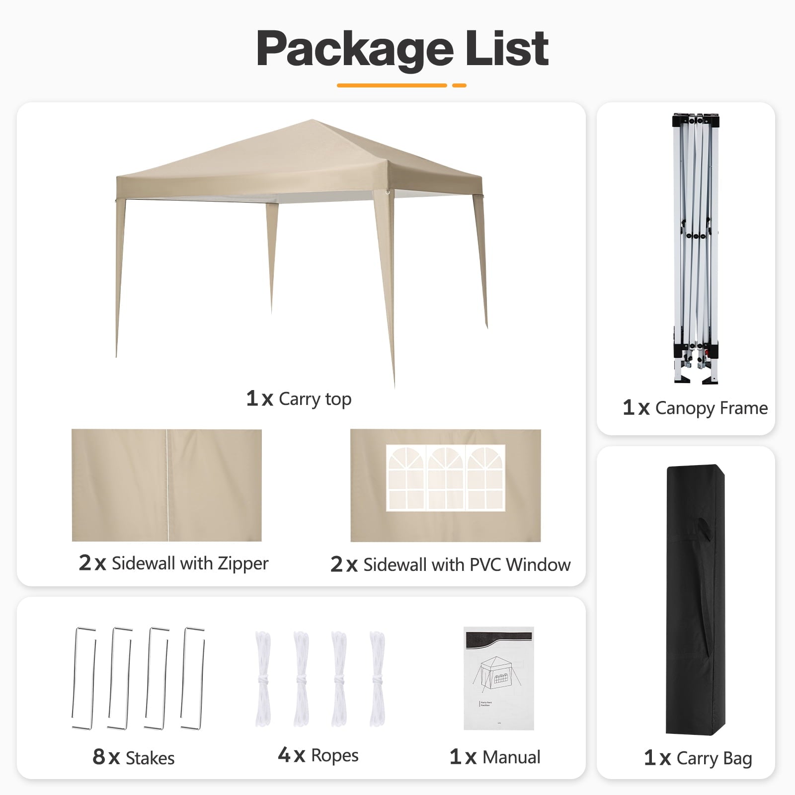 10'x 10' Pop up Canopy 1 Person Setup Canopy Portable Outdoor Party Instant Shelter with 4 Removable Sidewalls & Carrying Bag for Wedding Picnics Camping, White