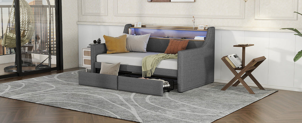 Belin Twin Size Daybed  with Charging Station and LED - Gray