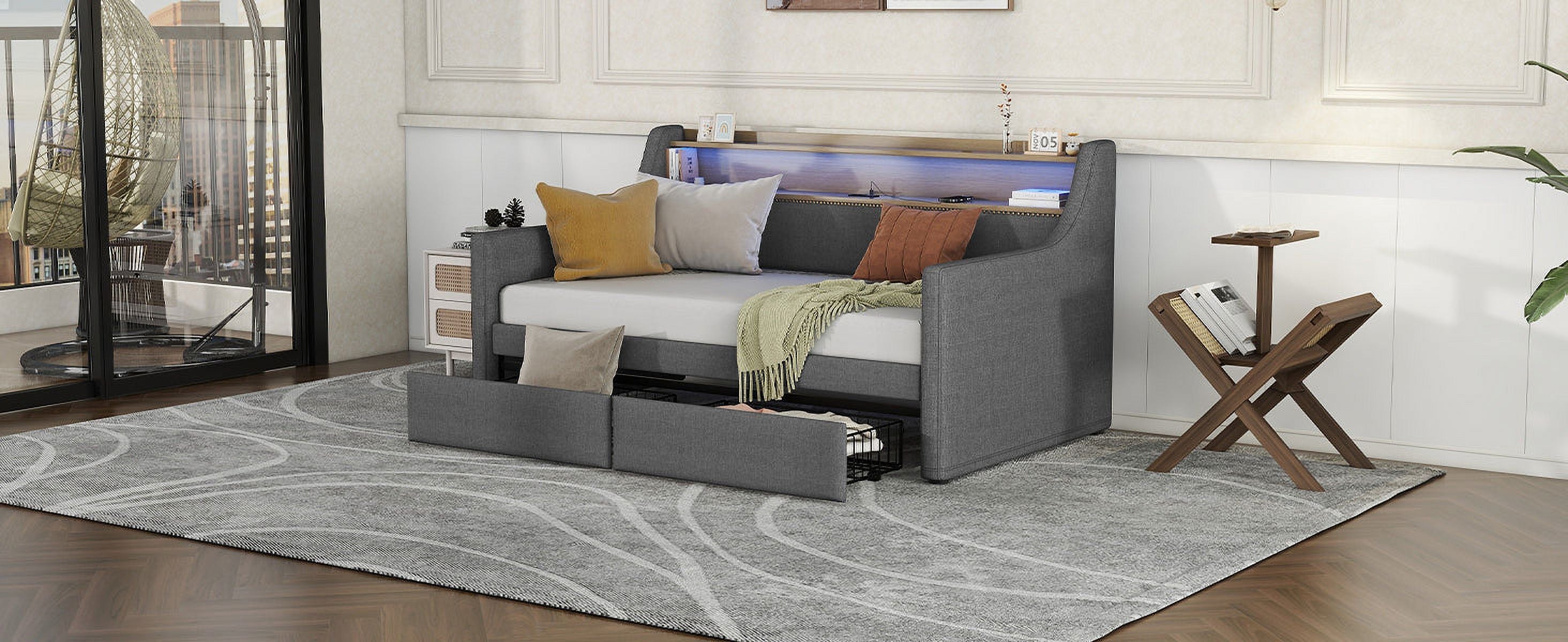 Belin Twin Size Daybed  with Charging Station and LED - Gray