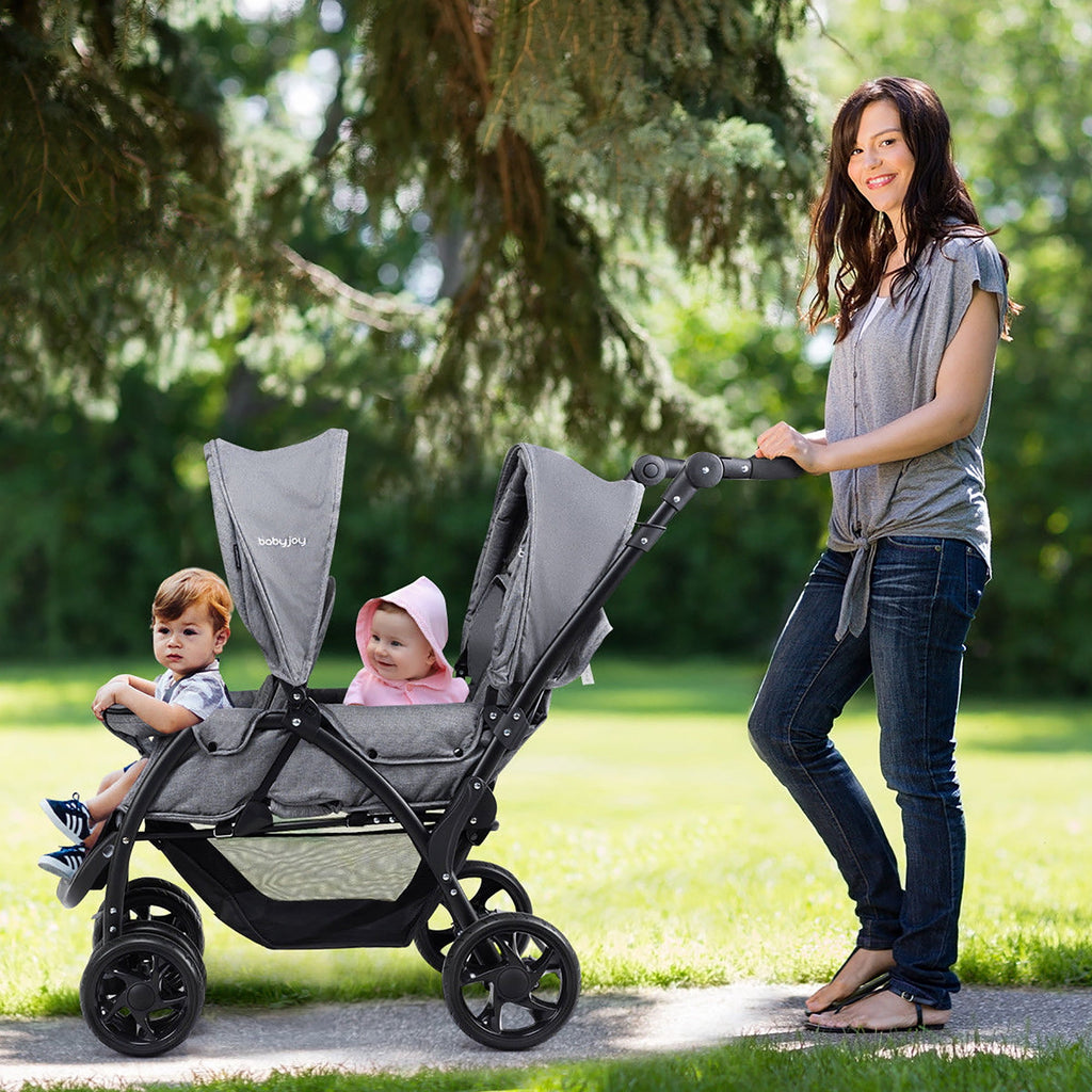 Babyjoy Double Stroller Foldable Baby Twin Lightweight Travel Stroller Infant Pushchair Black
