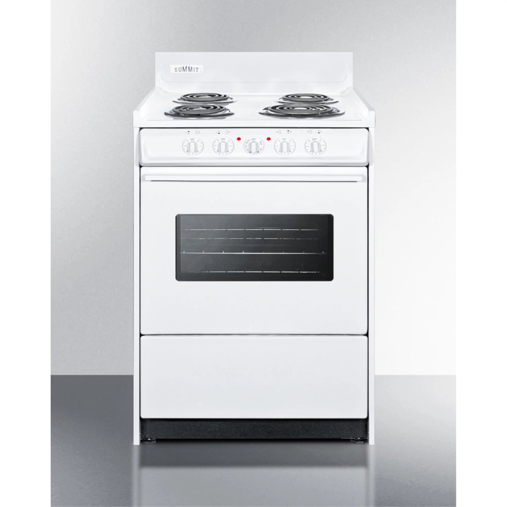 24" wide slide-in style electric coil top range in white with oven window