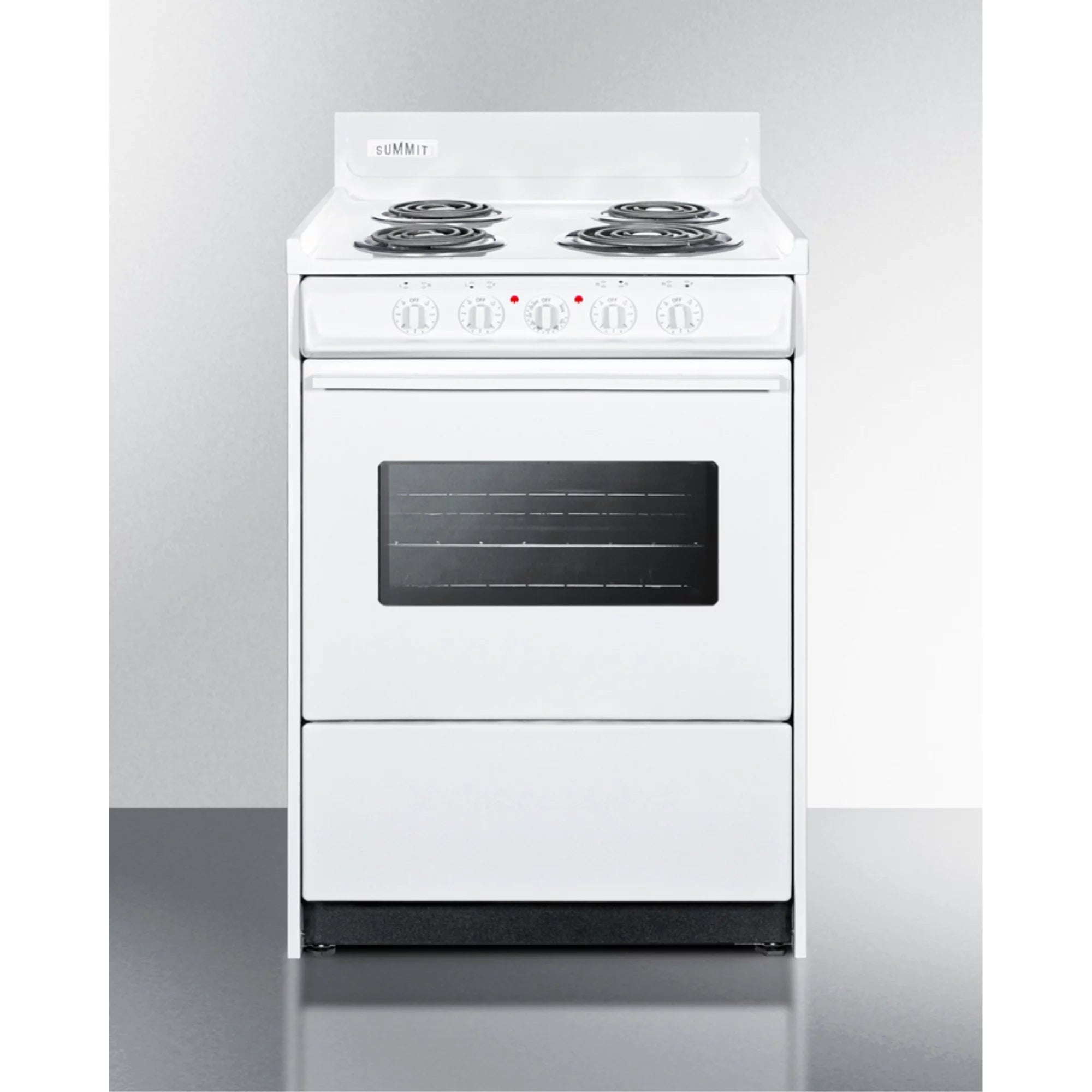 24" wide slide-in style electric coil top range in white with oven window