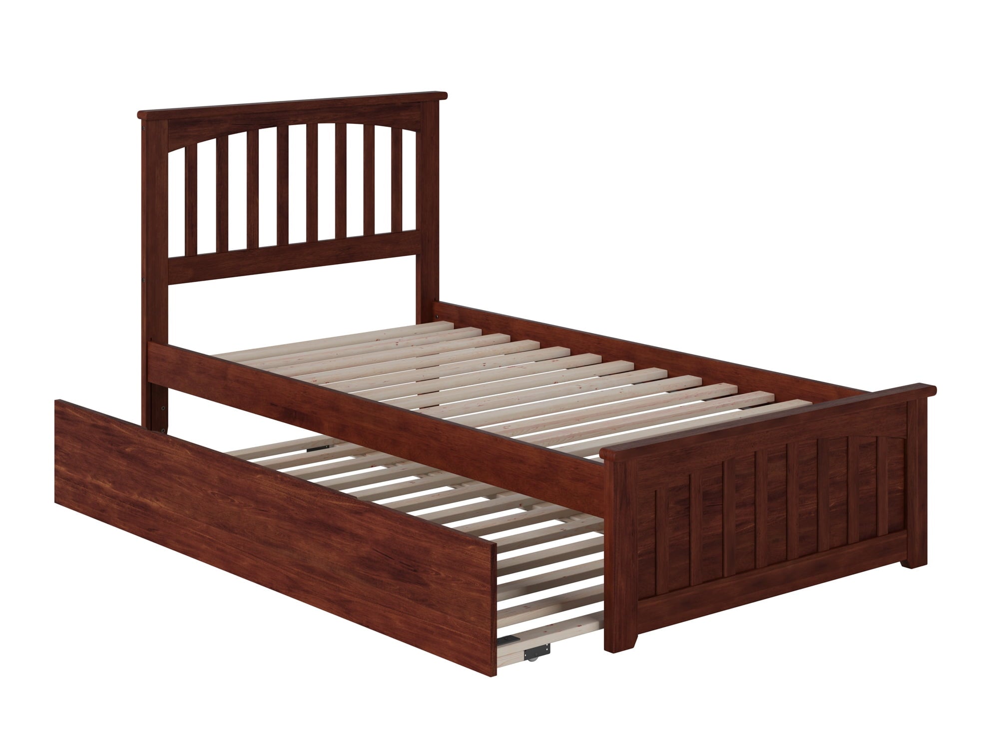 AFI Mission Full Platform Bed with Footboard and Twin Trundle in Walnut