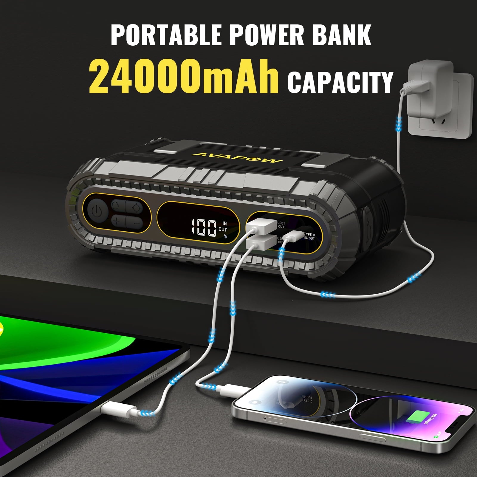 AVAPOW Jump Starter with Air Compressor, 4000A Battery Jump Starter (for All Gas or Up to 10L Diesel), 150PSI Digital Tire Inflator with Emergency Light