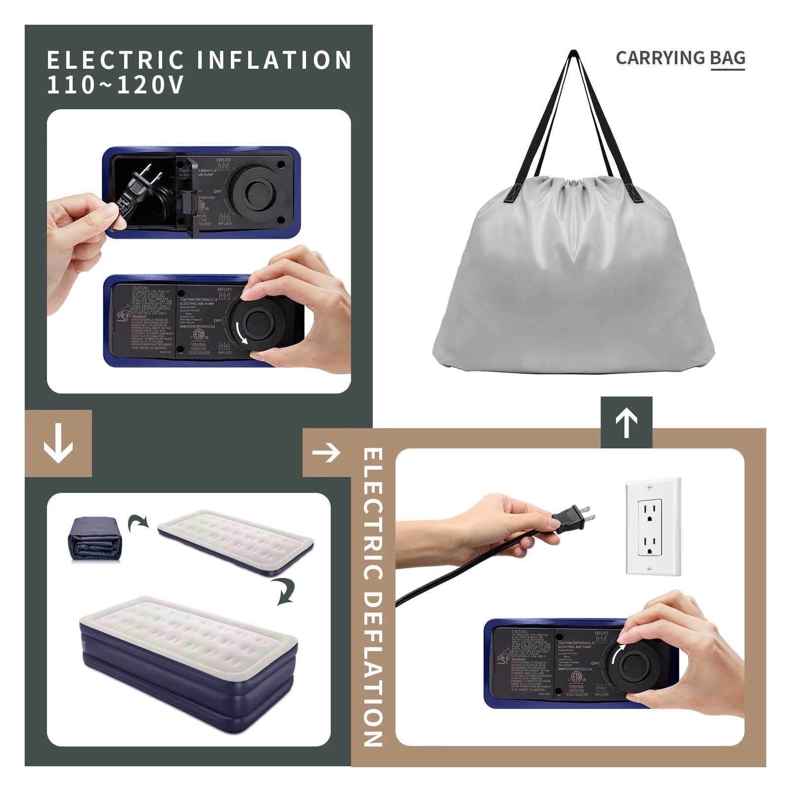 18 Inch High Air Mattress Queen with Built in Pump, Elevated Quick Inflation/Deflation Inflatable Beds, High Durability Blow Up Mattresses for Camping, Indoor Colchon, Guests Air Bed, Black