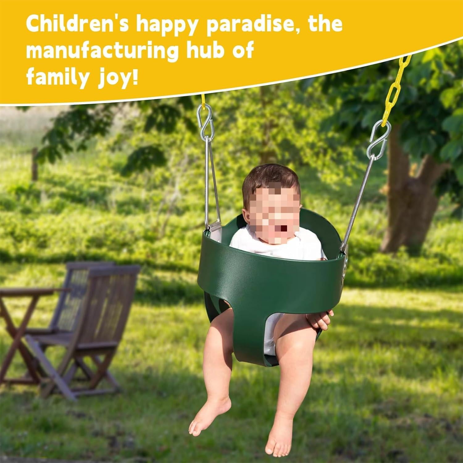 ANGGREK Assembled High Back Full Bucket Toddler Game Swing Seat Green, Game Swing, Home Swing