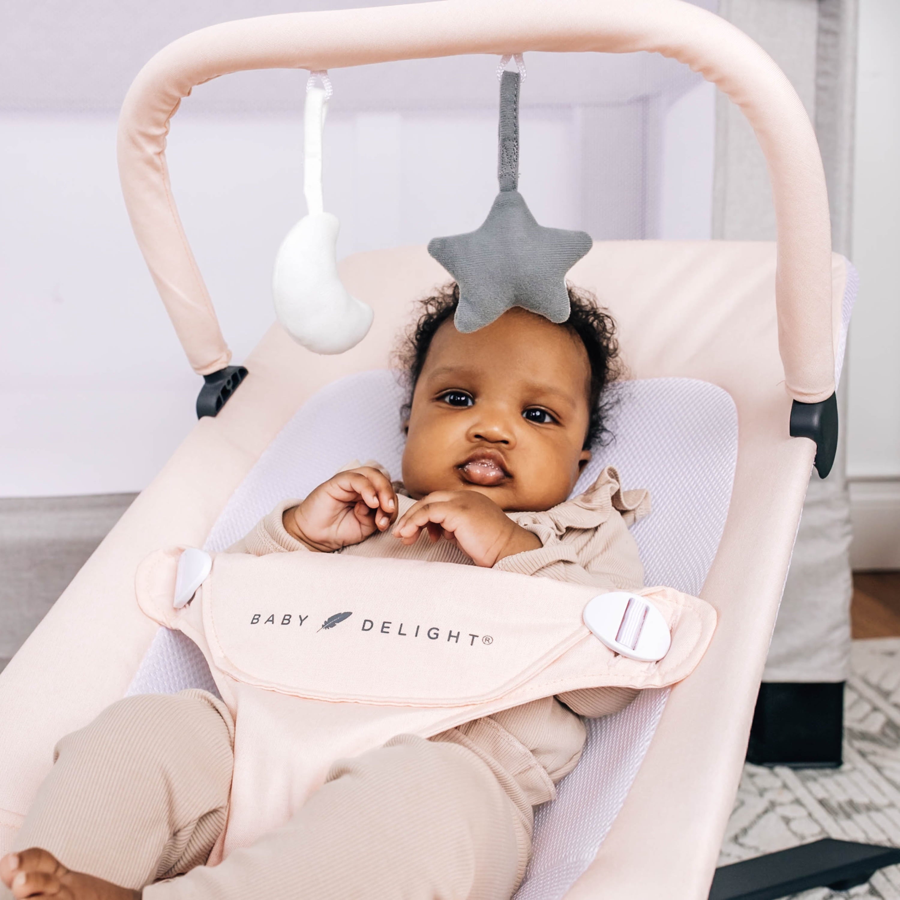 Baby Delight Alpine Deluxe Portable Infant Bouncer - for Use 0-6 Months- Quilted Indigo