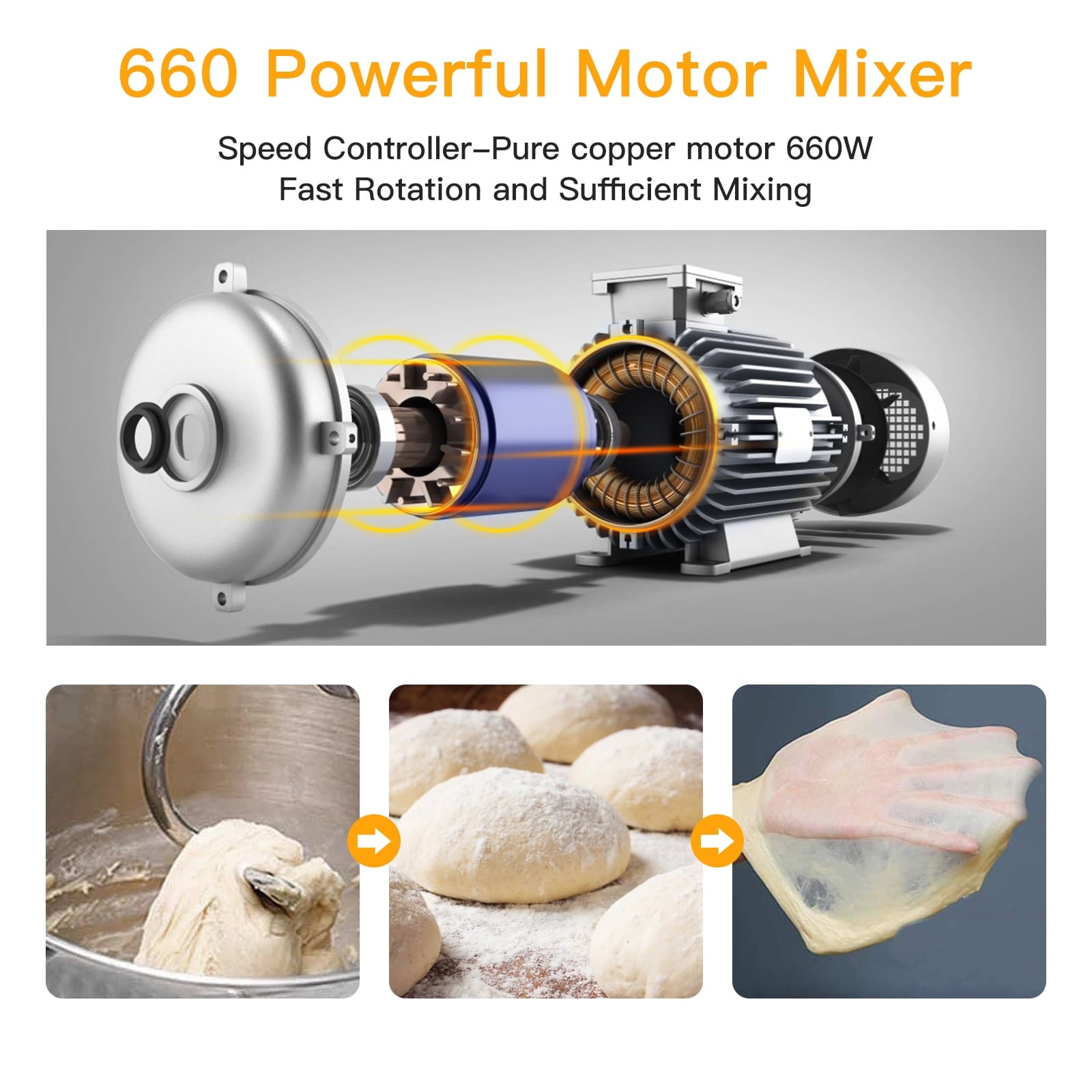 Acekool Stand Mixer, 7.5Qt 10 Speed 660W Tilt Head Electric Food Mixer