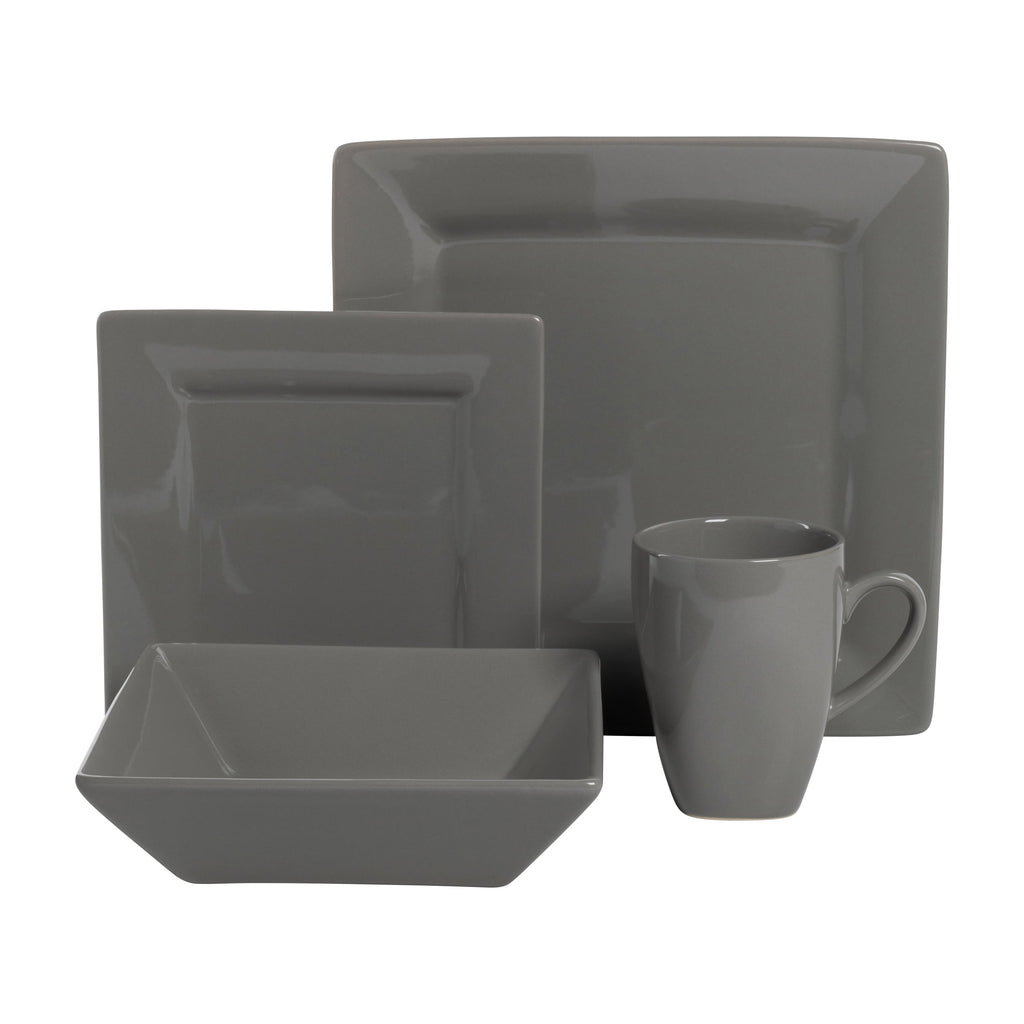 10 Strawberry Street Nova Square 40 Piece Stoneware Dinnerware Set, Gray