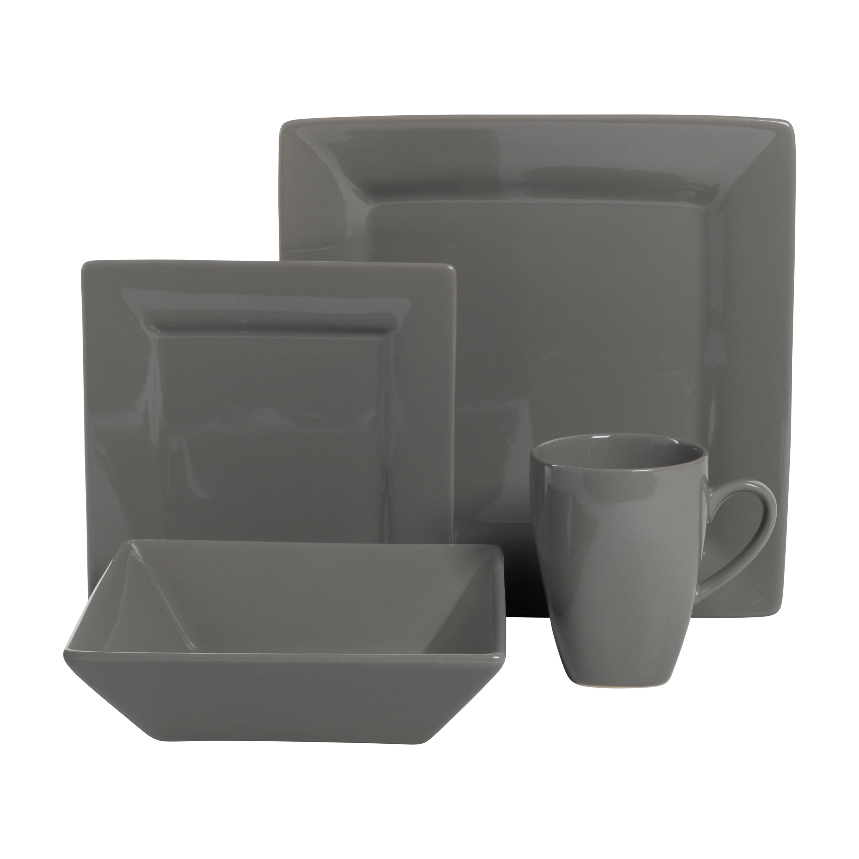 10 Strawberry Street Nova Square 40 Piece Stoneware Dinnerware Set, Gray