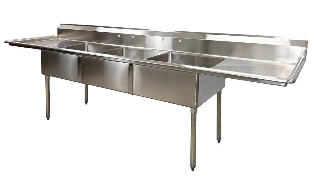 120 in. Stainless Steel 3 Compartment Sink, Freestanding Commercial Sink, NSF Certified