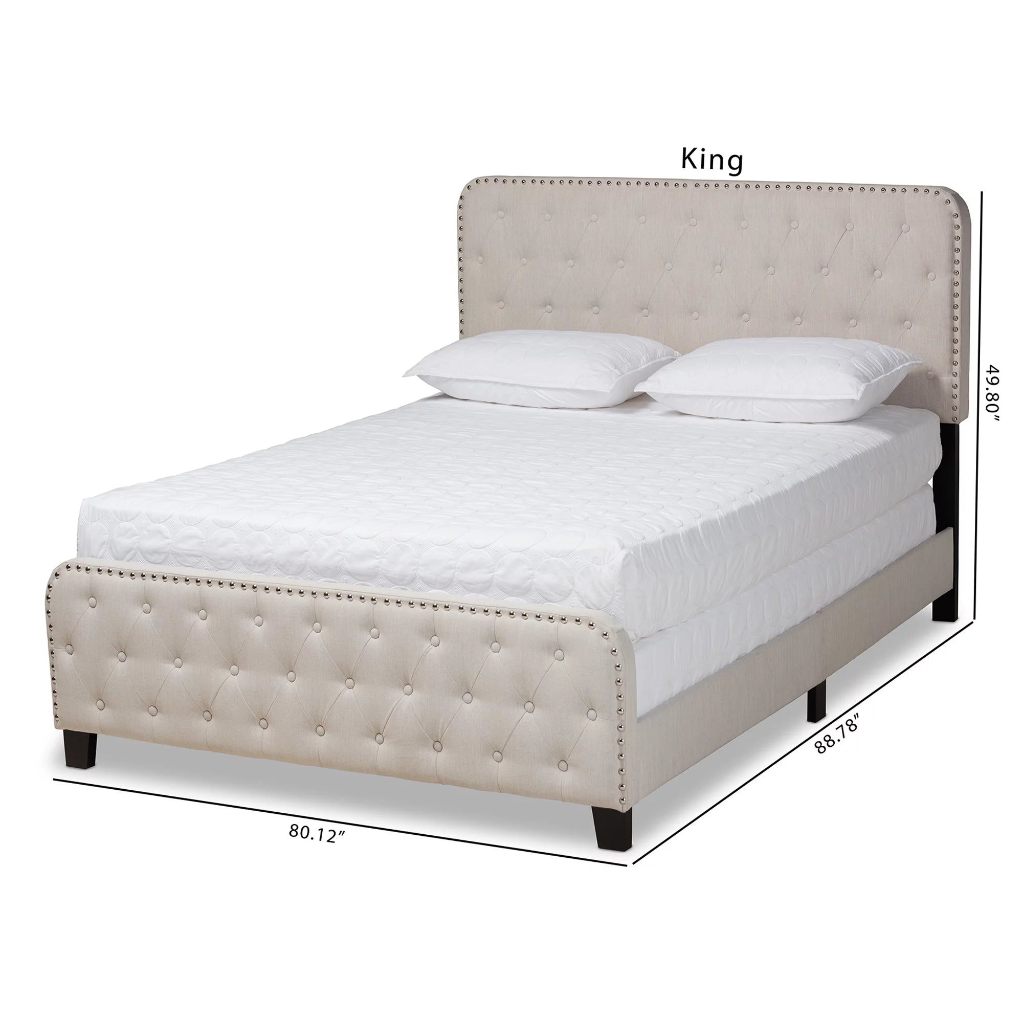 Baxton Studio Annalisa Modern Transitional Beige Fabric Upholstered Button Tufted Full Size Panel Bed