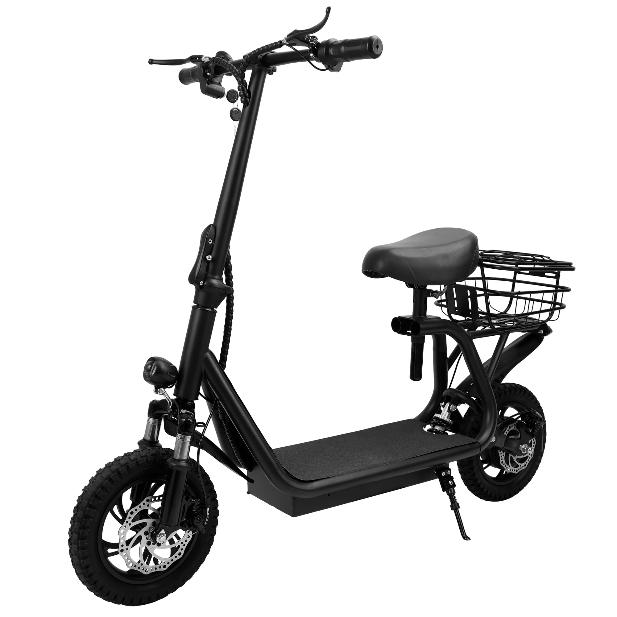 ARTUDATECH 500W Adult Shock Absorption Electric Scooter with Seat 12" Commuter Electric Scooter With Carry Basket - Up to 25 Miles 18.6MPH