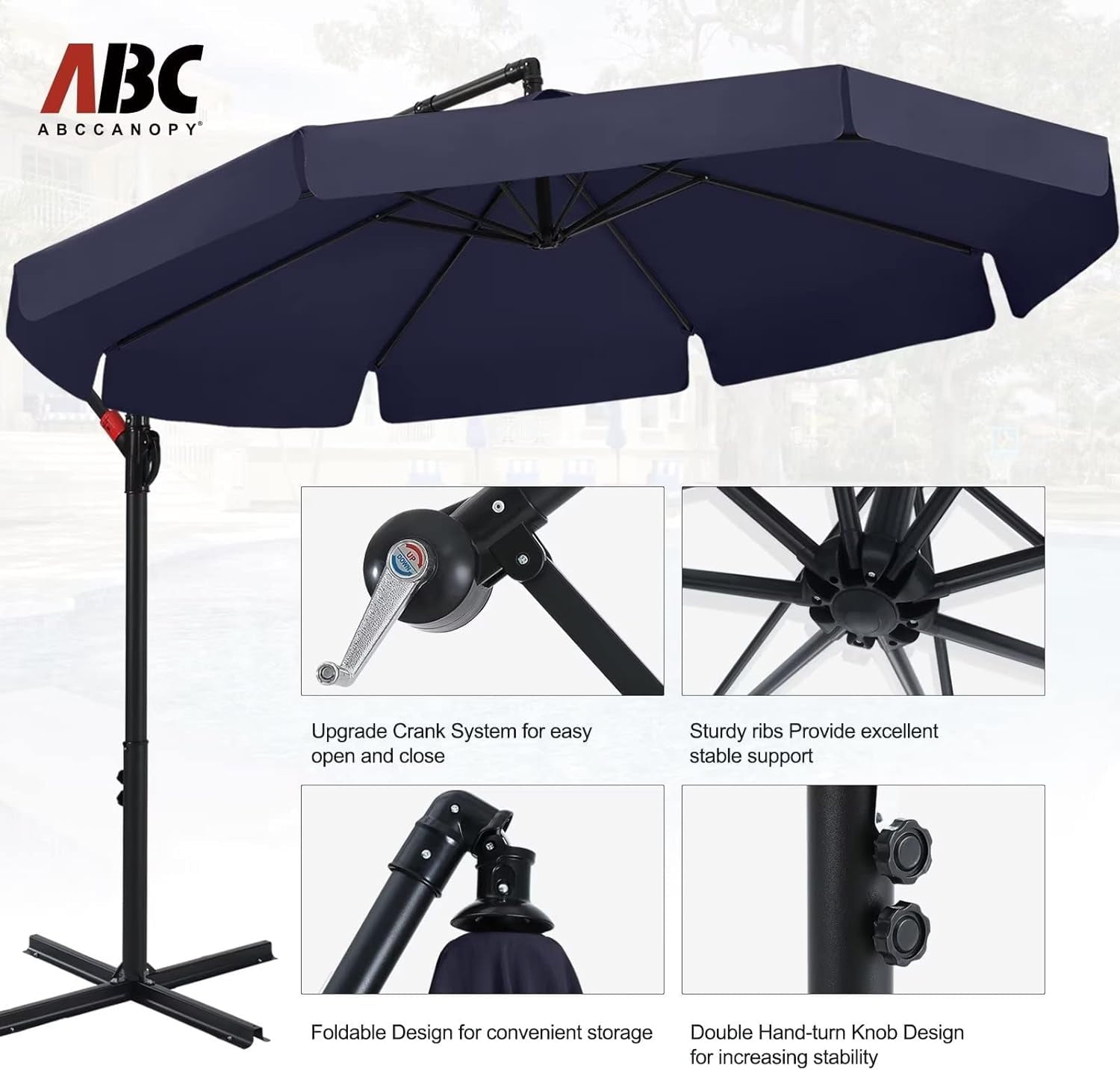 ABCCANOPY 10 FT Patio Umbrellas with Crank & Cross Base for Garden, Backyard, Pool and Beach, 12+ Colors(Turquoise)