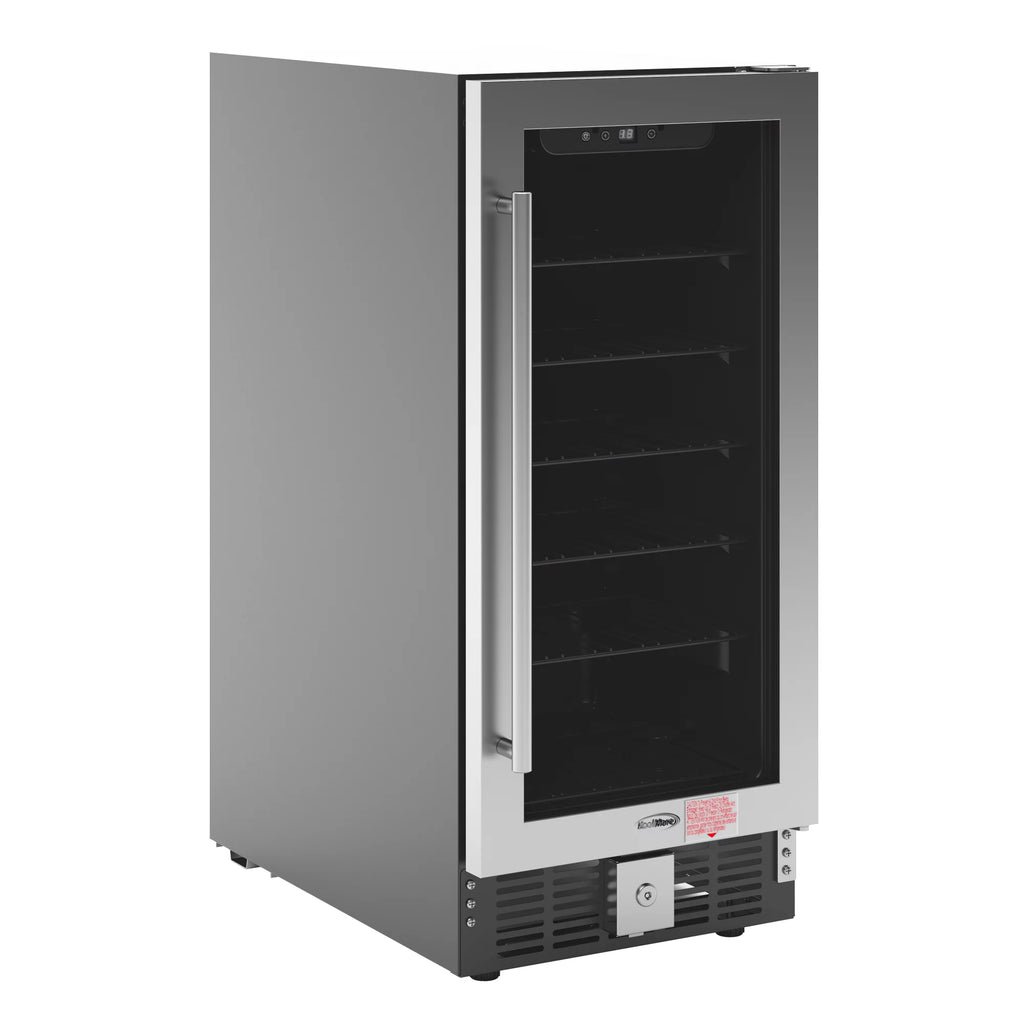 15 in. Small Stainless Steel, Glass-Door Built-In Refrigerator and Beverage Cooler, 3 cu. ft. - KM-BIR3C-GD.