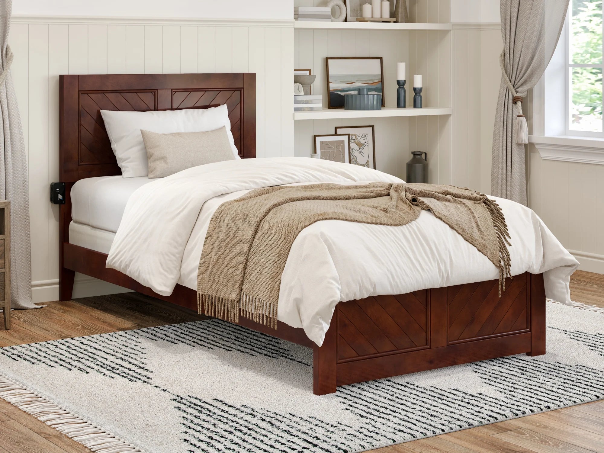 AFI Canyon Walnut Solid Wood Foundation Bed Frame with Matching Footboard, Twin XL