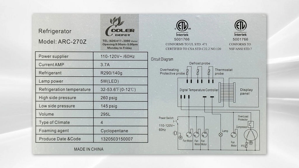 36 in. Commercial Bakery Refrigerator Case, 10.6 Cu. ft.