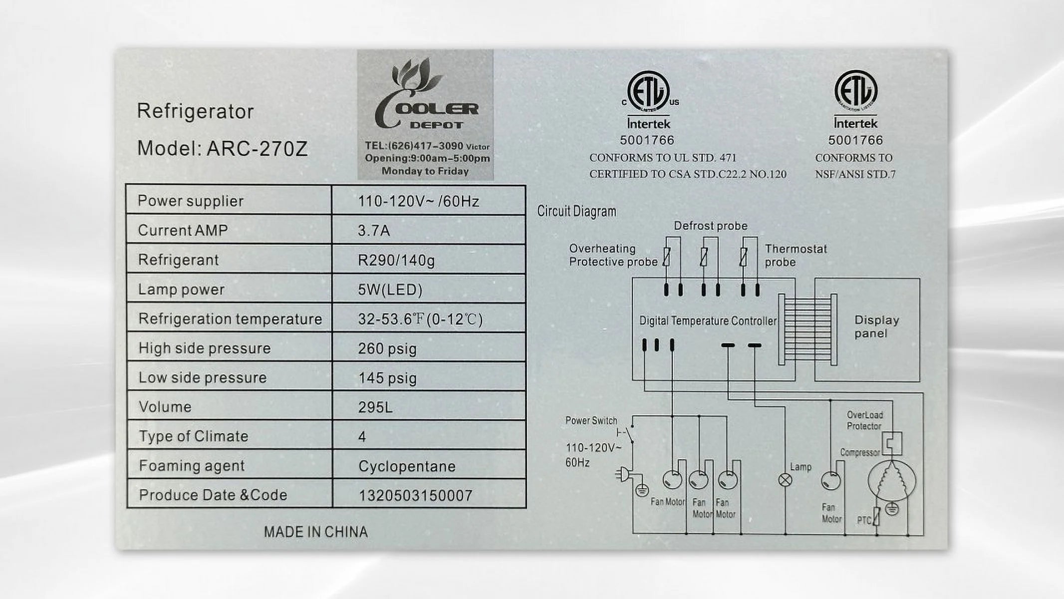 36 in. Commercial Bakery Refrigerator Case, 10.6 Cu. ft.