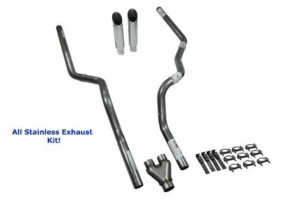 All-Stainless Dual Exhaust Kit Ford F-150 04-14 Y Pipe Slash Tip Rear Exit