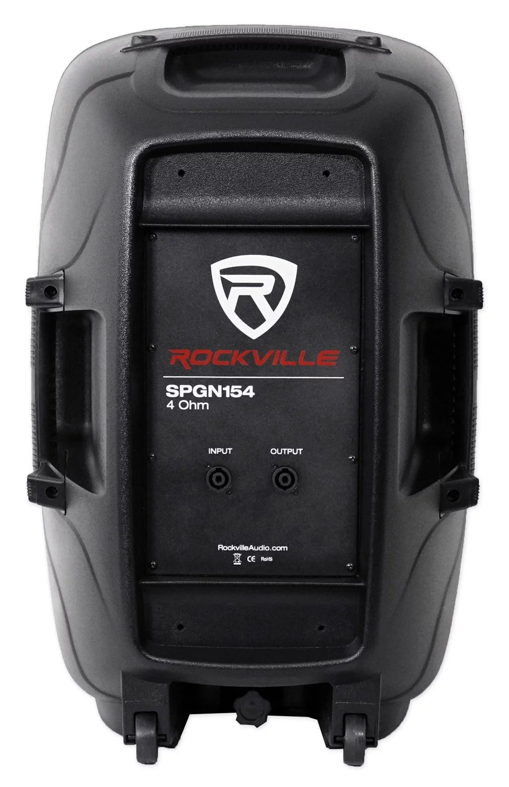 (2) Rockville SPGN154 15" 1600W DJ PA Speakers+Powered 4-Ch. Mixer+Stands+Cables