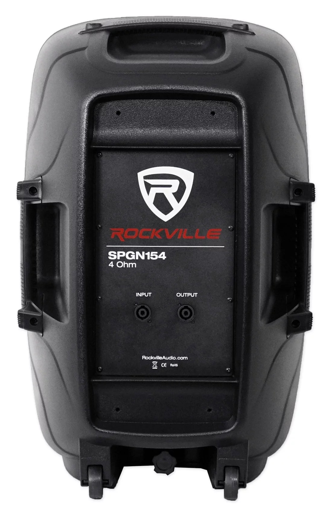 (2) Rockville SPGN154 15" 1600W DJ PA Speakers+Powered 4-Ch. Mixer+Stands+Cables