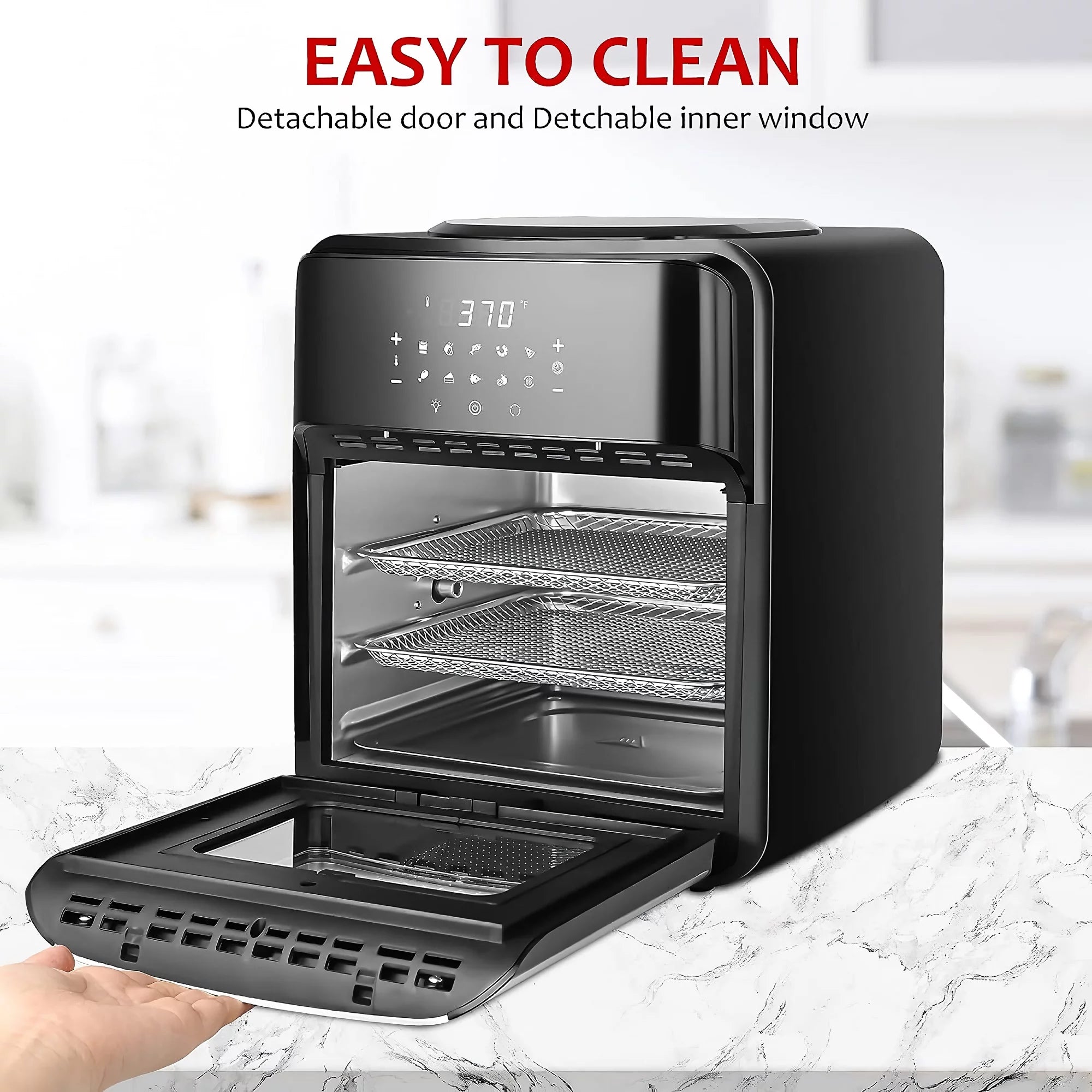 12.7Qt Air Fryer, 1700W Stainless Steel Convection Oven with 10 Preset Cooking Modes, LED Touch Screen, View Window, Accessories