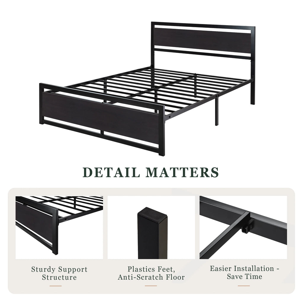 Amolife Full Size Metal Platform Bed Frame with Headboard & Footboard, Black