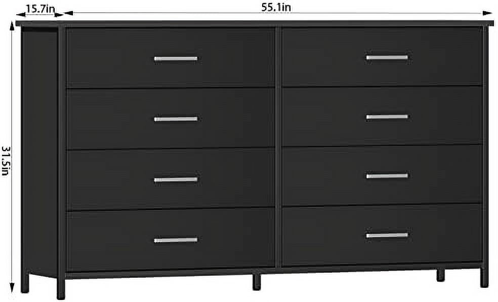 8 Drawer Dresser for Bedroom  Industrial Wood Dresser Wide 8 Chest of Drawers  Wooden  Organizer Dresser with Sturdy Steel Frame (Black)