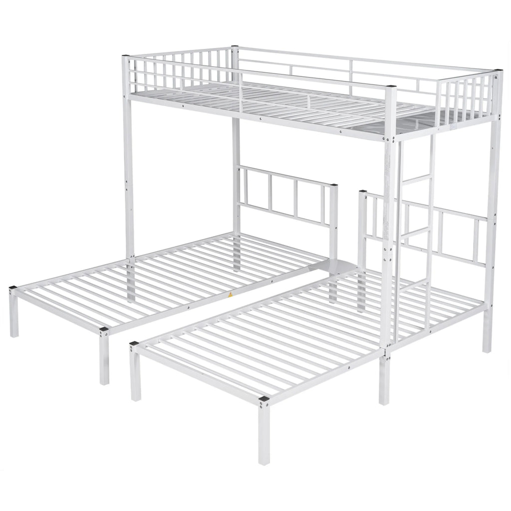 Aukfa Triple Bunk Bed, Convertible to 3 Twin Size Metal Bed Frame, Twin over Twin and Twin, White
