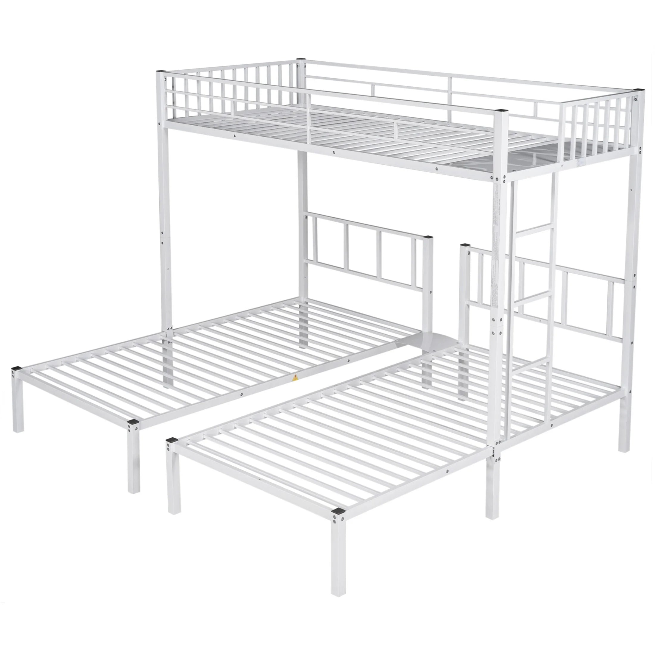 Aukfa Triple Bunk Bed, Convertible to 3 Twin Size Metal Bed Frame, Twin over Twin and Twin, White
