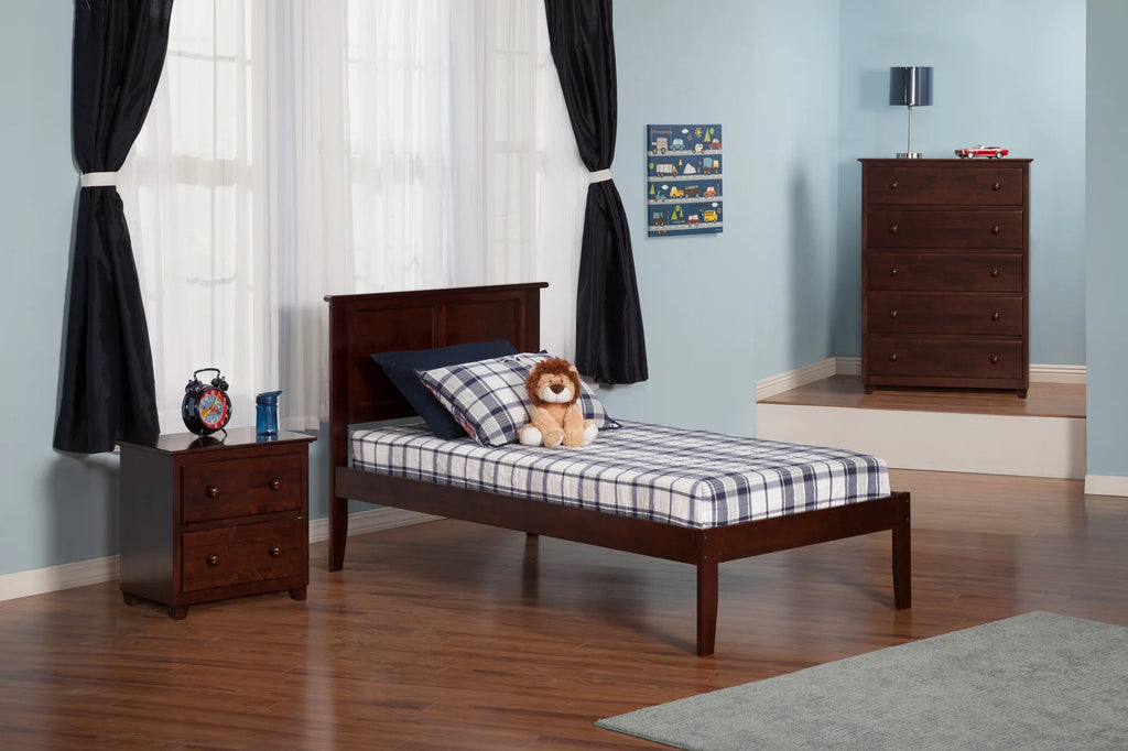 AFI Madison Twin Solid Wood Platform Bed with Panel Headboard in Walnut
