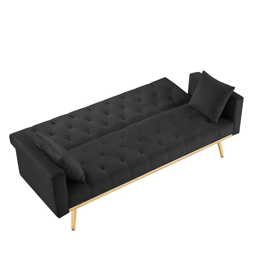 73.2" Convertible Folding Futon Sofa Bed Black
