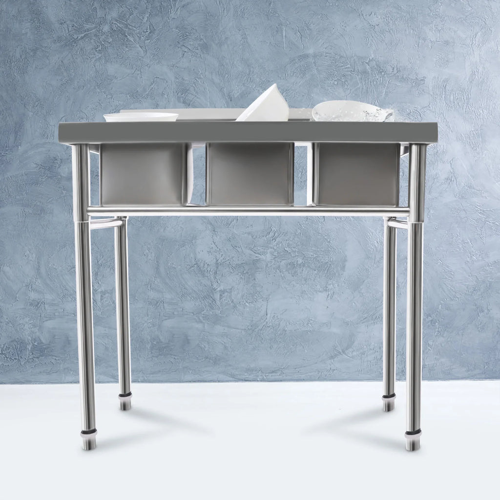 Aiqidi 3 Compartment Freestanding Stainless Steel Utility Sink Commercial Restaurant Kitchen Sink Basin Laundry Sink with 3 Drains