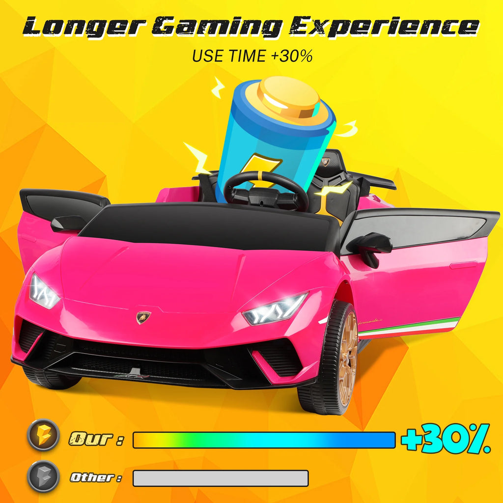 24V Ride on Cars 2 Seater for Kids, Lamborghini Huracan Battery Powered Ride on Toy Sports Car with Remote Control, Electric Car for Girls Boys 3-8 with Music/LED Lights/Bluetooth/4WD, Pink