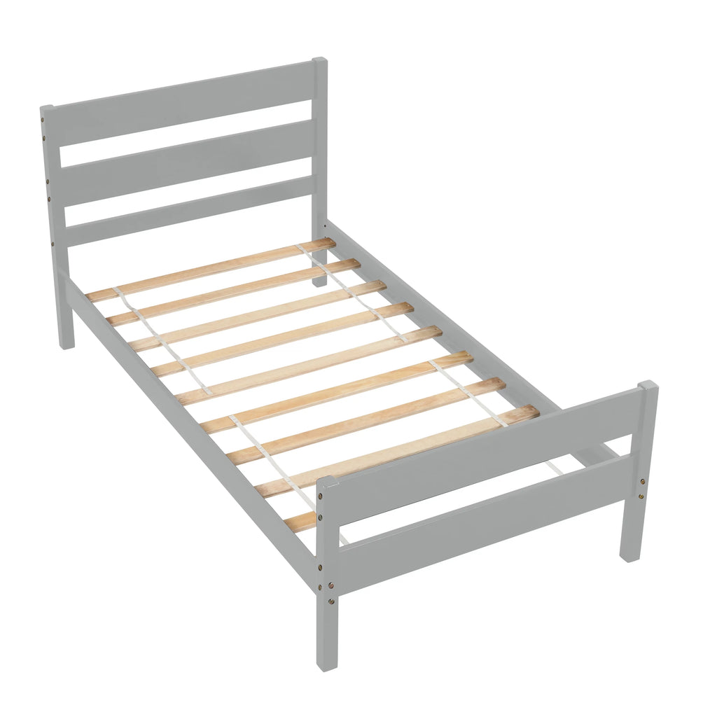 Bellemave Twin Size Pine-Wood Bed Frame With Classic Headboard and Footboard,No Box Spring Needed,Gray