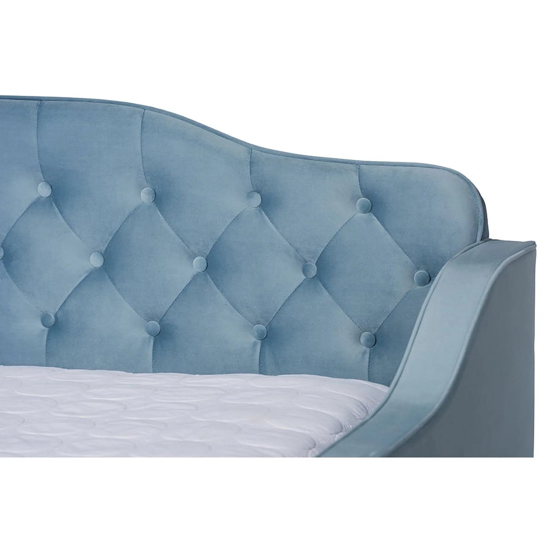 Baxton Studio Freda-Light Blue Velvet-Daybed-F-T Transitional & Contemporary Fabric Upholstered & Button Tufted Daybed With Trundle, Light Blue Velvet - Full Size