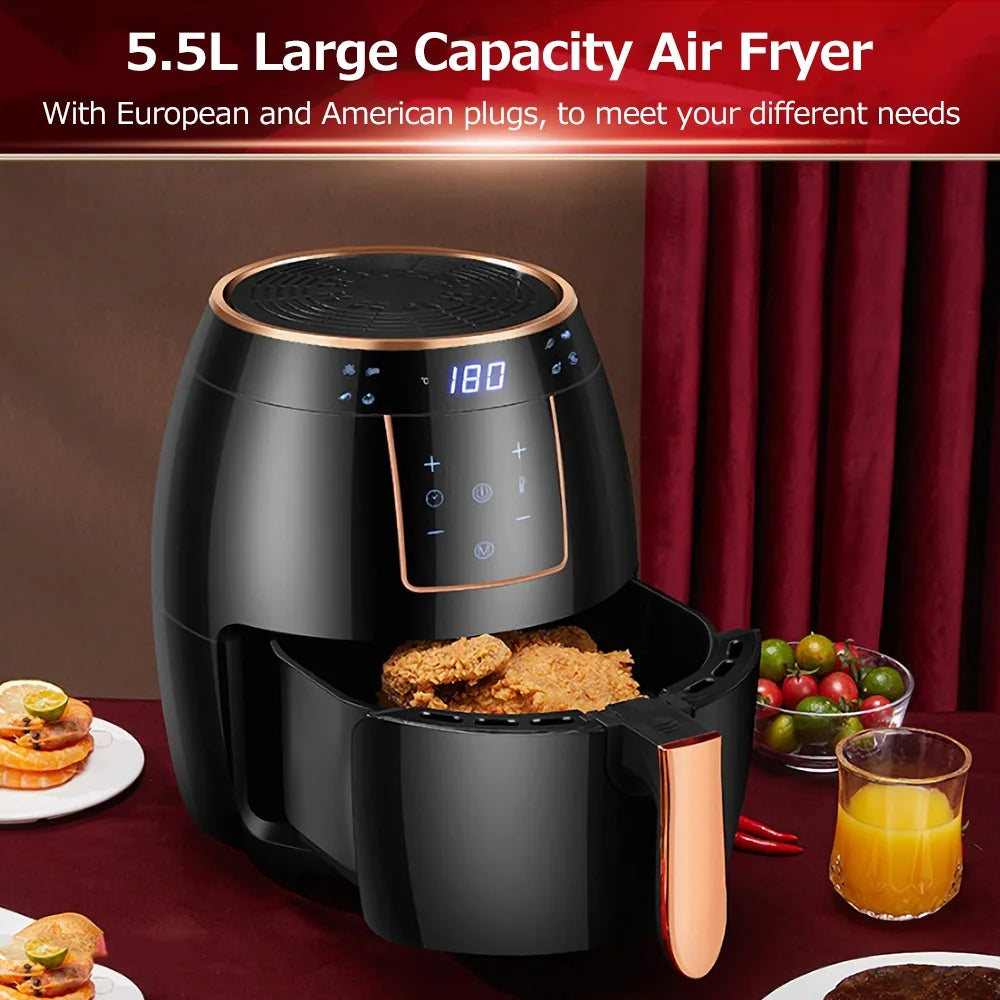 Andoer Air Fryer 5.5L Household Large Capacity 1300W Big Firepower Timing Touch Screen LCD Electric Air Fryer with Bakeware