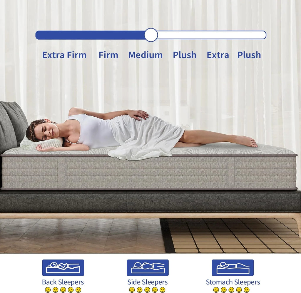 AFAN 12 Inch Full Size Mattresses, Gel Memory Foam Hybrid Pocket Spring Mattress in a Box,4 Layer Comfortable Foam,5 Zone Support , Edge Support, Back Pain & Pressure Relief.