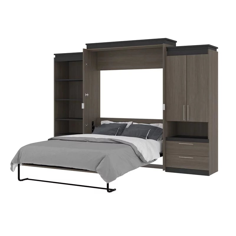 Atlin Designs 124" Queen Murphy Bed with Multifunctional Storage in Bark Gray