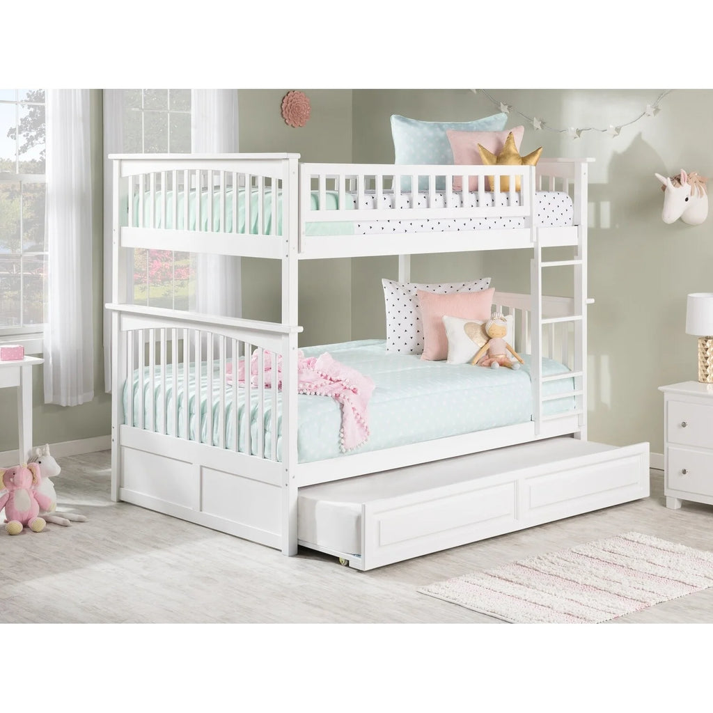 AFI Columbia Bunk Bed Full over Full with Twin Trundle Bed in White
