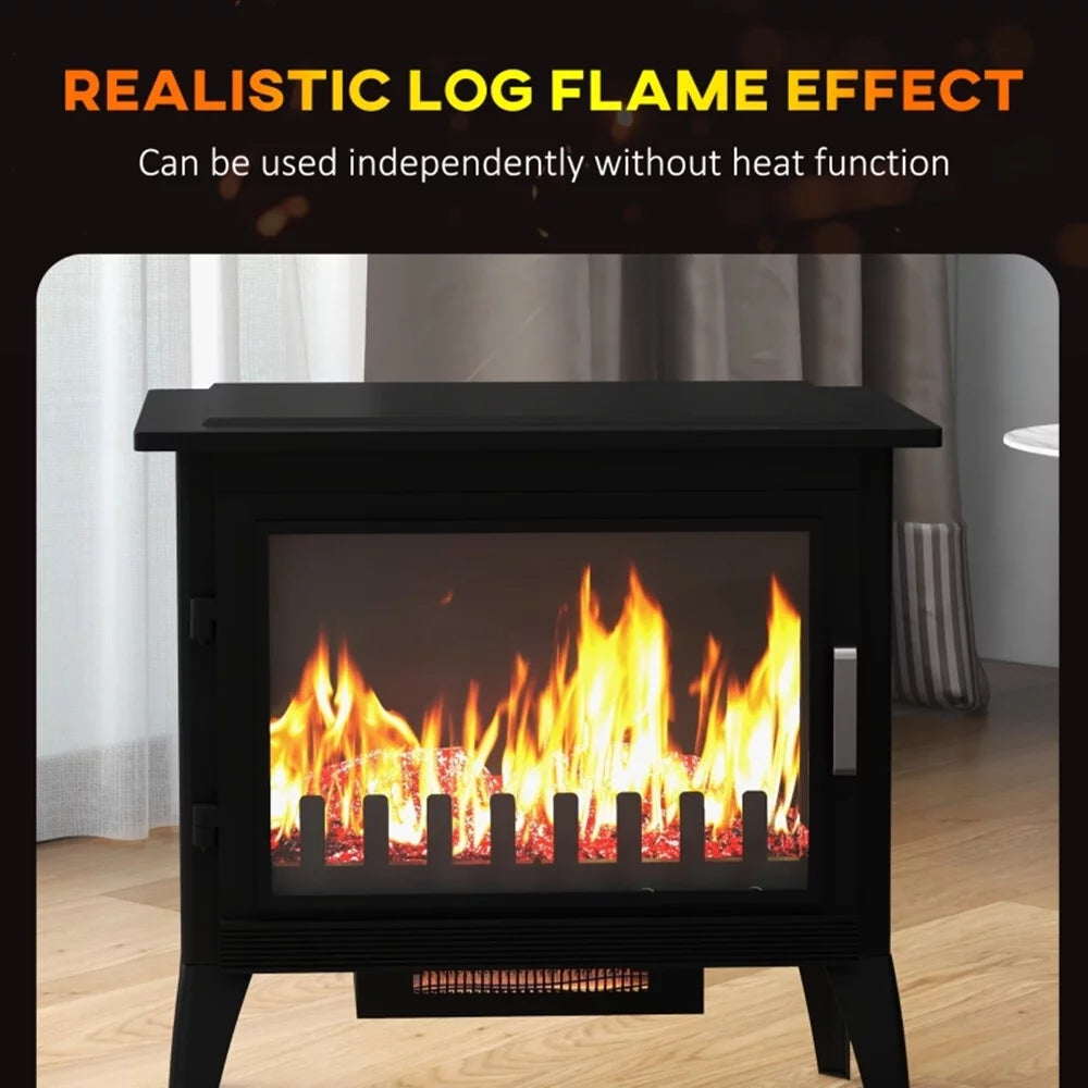 24" Electric Fireplace Stove, Freestanding Fireplace Heater with Realistic Flame, Adjustable Temperature