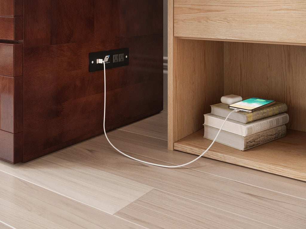 AFI Southampton Full Wood Murphy Bed Chest with Mattress, Drawer & Charger in Walnut