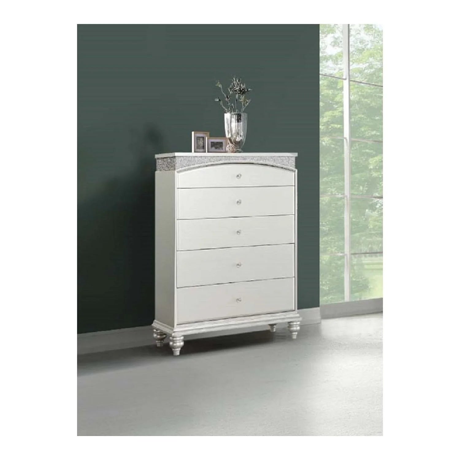 ACME Maverick 5-Drawer Wooden Chest in White Platinum