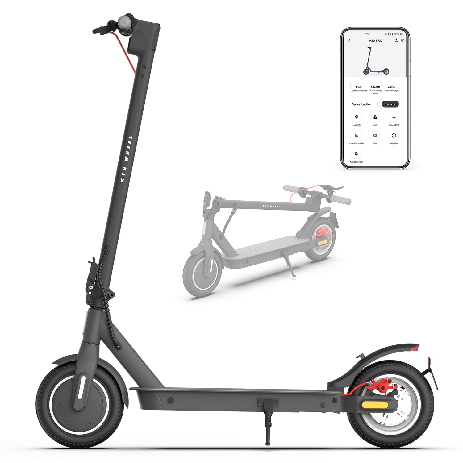 5TH WHEEL Electric Scooter with Turn Signals, 10" Solid Tires, 19.9 Miles Range & 18 mph, 350W Motor, Foldable Electric Scooter for Adults